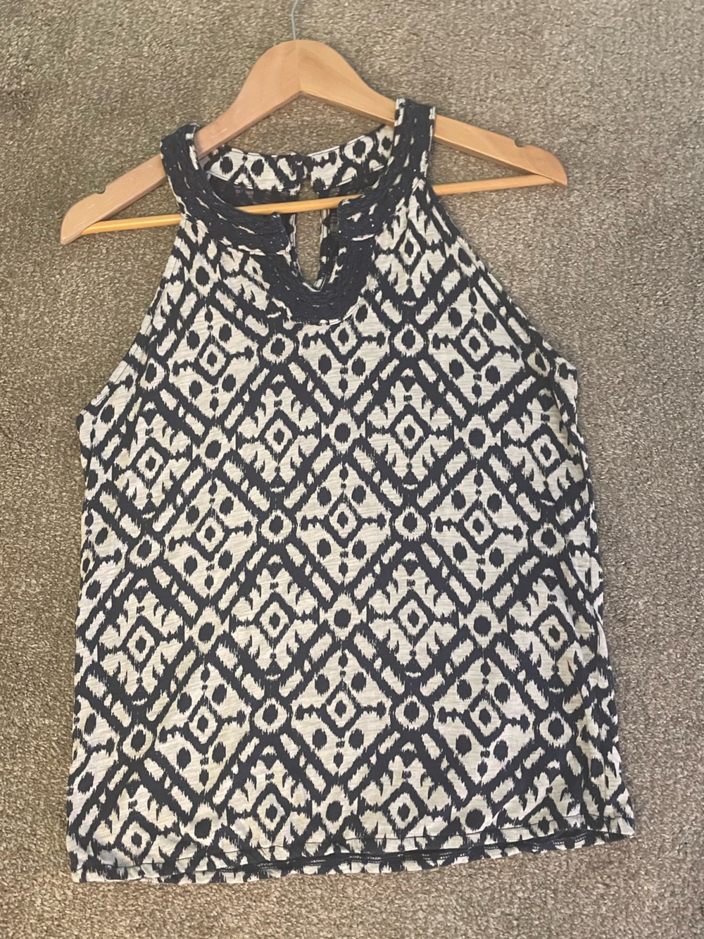 Lucky Brand Ikat Halter Tank Top Navy/Cream Size M Boho Casual Lightweight